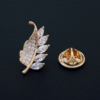 Bakrena listna broš s mikro ugraviranim cirkonom, unisex rever pin, vrhunski dodatak
