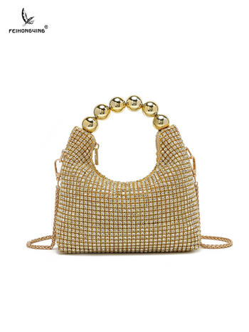 PU clutch torba s kristalima i lancem — večernja crossbody, King Diamond kristali