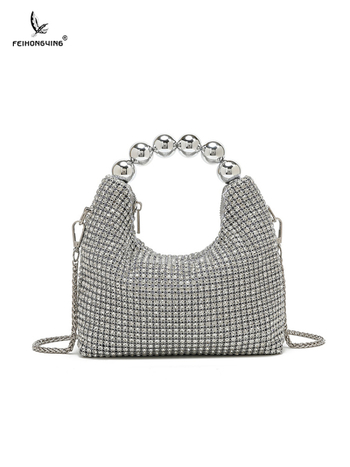PU clutch torba s kristalima i lancem — večernja crossbody, King Diamond kristali
