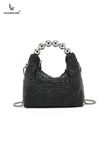 PU clutch torba s kristalima i lancem — večernja crossbody, King Diamond kristali