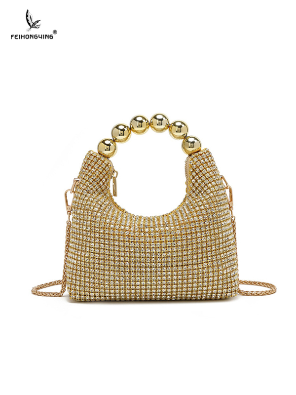 PU clutch torba s kristalima i lancem — večernja crossbody, King Diamond kristali