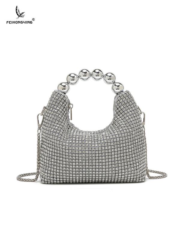 PU clutch torba s kristalima i lancem — večernja crossbody, King Diamond kristali