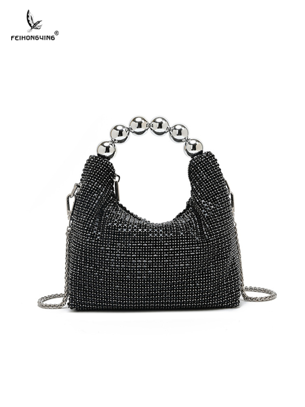 PU clutch torba s kristalima i lancem — večernja crossbody, King Diamond kristali