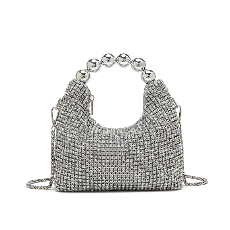 PU clutch torba s kristalima i lancem — večernja crossbody, King Diamond kristali