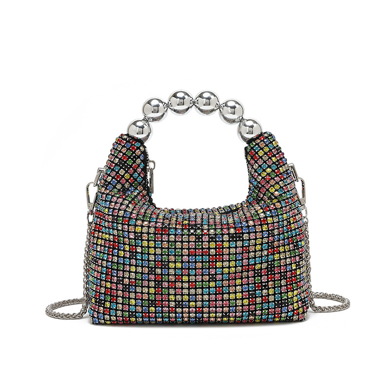 PU clutch torba s kristalima i lancem — večernja crossbody, King Diamond kristali