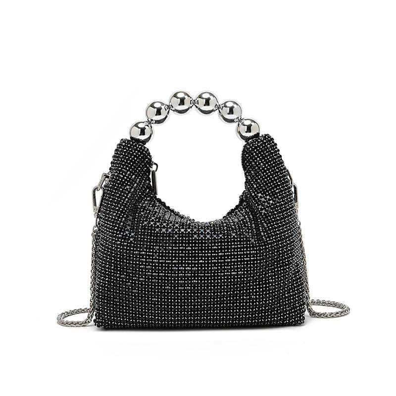 PU clutch torba s kristalima i lancem — večernja crossbody, King Diamond kristali