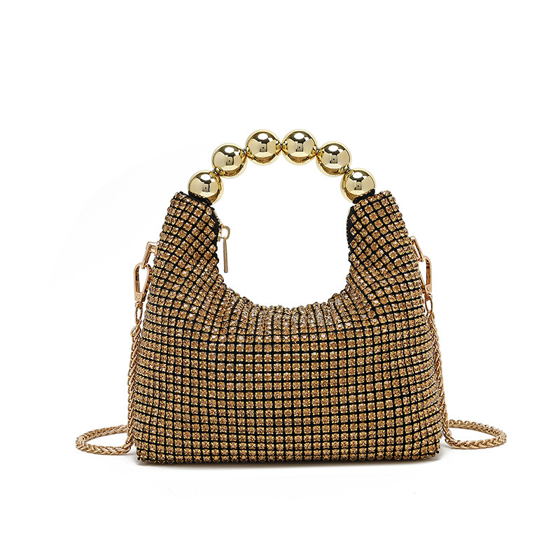PU clutch torba s kristalima i lancem — večernja crossbody, King Diamond kristali