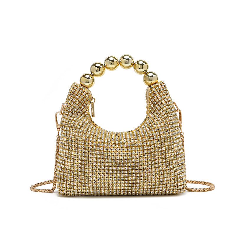 PU clutch torba s kristalima i lancem — večernja crossbody, King Diamond kristali