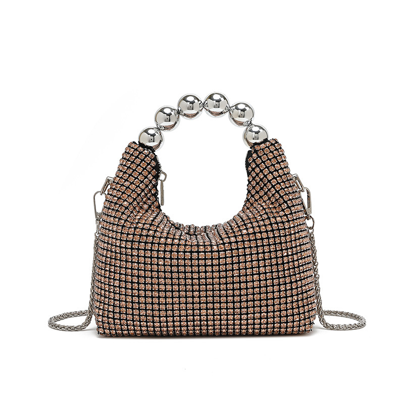 PU clutch torba s kristalima i lancem — večernja crossbody, King Diamond kristali