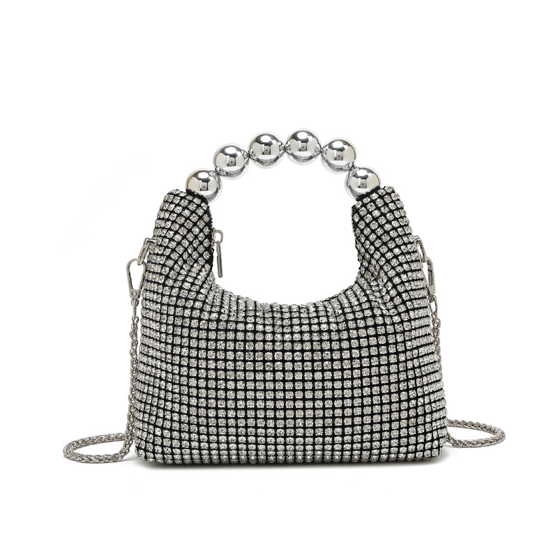 PU clutch torba s kristalima i lancem — večernja crossbody, King Diamond kristali