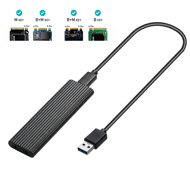 Carcasă externă SSD M.2 NVMe/SATA cu dublu protocol, USB 3.1 Type-A, 10Gbps, aliaj de aluminiu, model W2091, suport până la 2TB