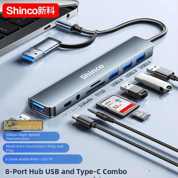 Type-C 7-v-1 dokovacia stanica s USB rozšírovacím hubom a dvojitým výstupom pre notebook a tablet (Bez externého napájania, Lightning rozhranie, 1→2 rozdeľovač)