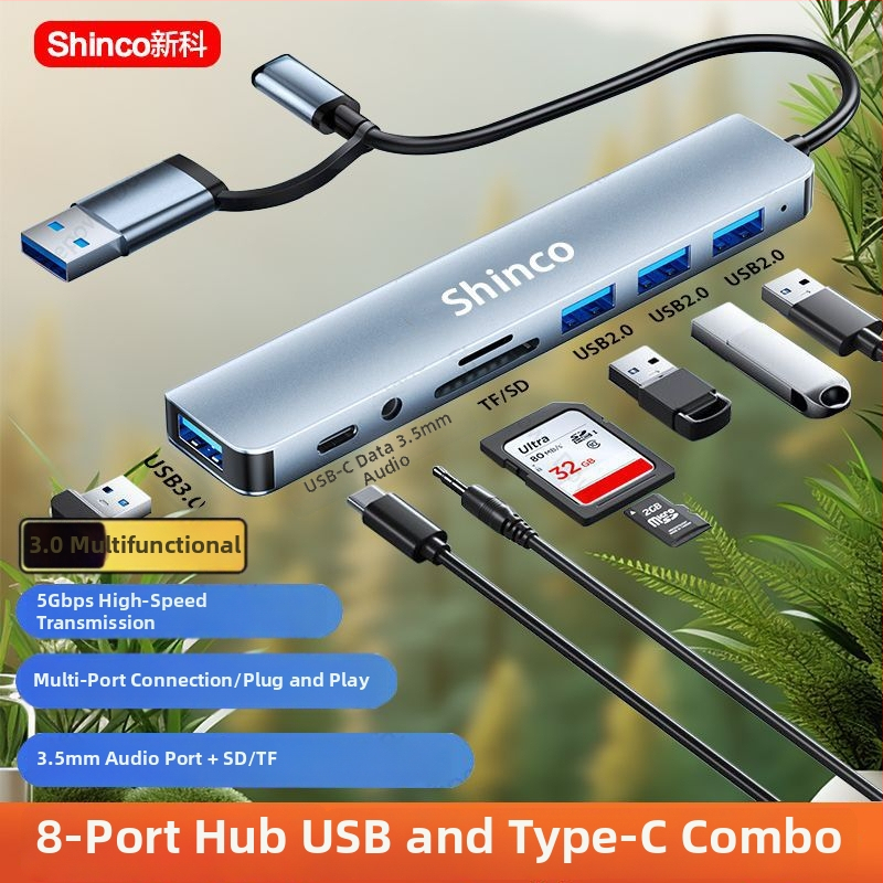 Type-C 7-v-1 dokovacia stanica s USB rozšírovacím hubom a dvojitým výstupom pre notebook a tablet (Bez externého napájania, Lightning rozhranie, 1→2 rozdeľovač)