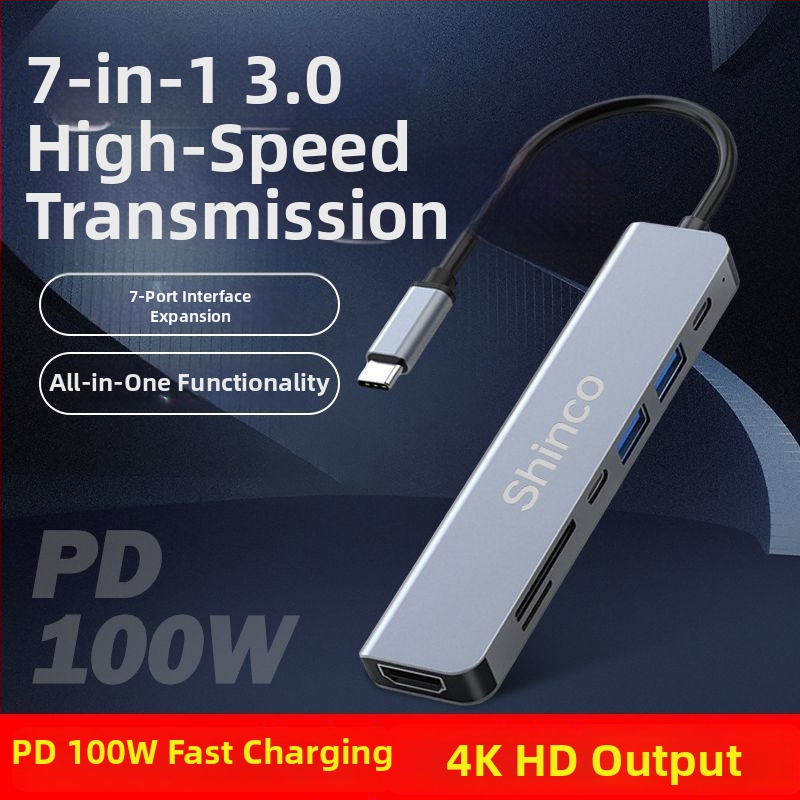 Type-C 7-v-1 dokovacia stanica s USB rozšírovacím hubom a dvojitým výstupom pre notebook a tablet (Bez externého napájania, Lightning rozhranie, 1→2 rozdeľovač)