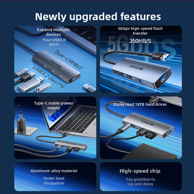 USB σταθμός σύνδεσης με πολλαπλές θύρες Type-C, USB 3.0, τροφοδοτούμενος, καλώδιο επέκτασης