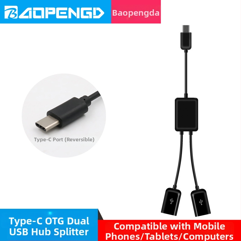 USB-C OTG hub 2-portový delič, USB 2.0, 480 Mbps, Model BPD-01