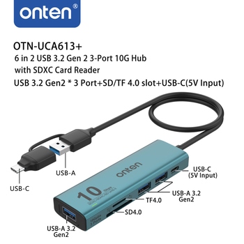 USB hub a rozširovací dok, 10Gbps, USB 3.2 Gen2, model UCA613+, 50 cm kábel