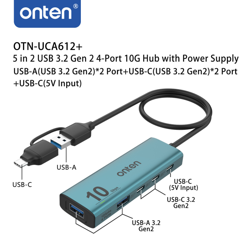 USB hub a rozširovací dok, 10Gbps, USB 3.2 Gen2, model UCA613+, 50 cm kábel