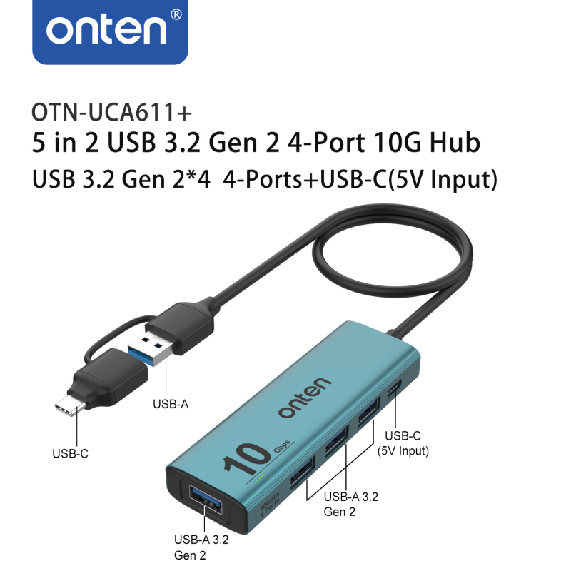 USB hub a rozširovací dok, 10Gbps, USB 3.2 Gen2, model UCA613+, 50 cm kábel