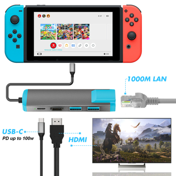 Stație docking cu USB hub și port Ethernet gigabit – interfață USB-C, 10 Gbps, alimentare externă, cablu de 25 cm, 1–3 porturi de ramificație