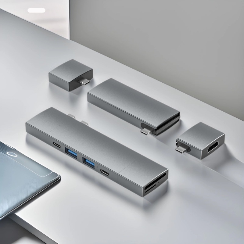 Διπλός USB-C σταθμός USB-C με αρθρωτό σχεδιασμό τριών τμημάτων, CK-00406A, 5Gbps, USB-C HUB, χωρίς εξωτερική τροφοδοσία