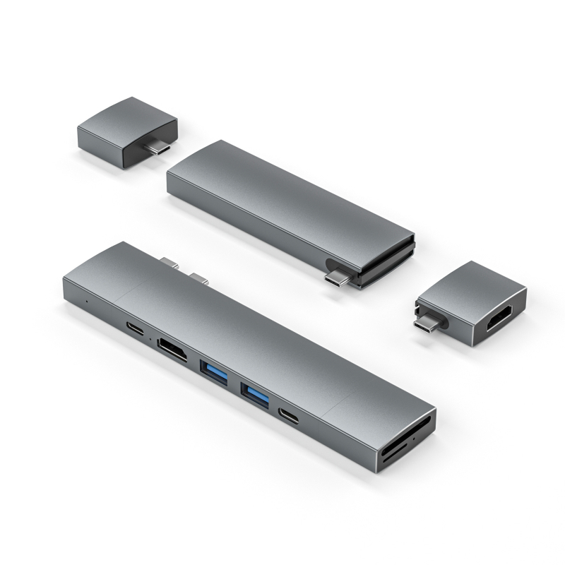 Διπλός USB-C σταθμός USB-C με αρθρωτό σχεδιασμό τριών τμημάτων, CK-00406A, 5Gbps, USB-C HUB, χωρίς εξωτερική τροφοδοσία