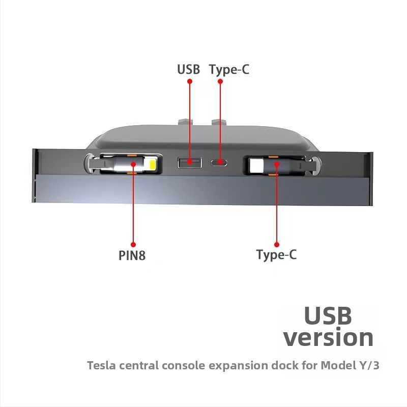 Tesla Model 3/Y centrála rozširujúca USB dokovacia stanica s 2 USB a 2 USB-C portami, USB 2.0 rozhranie, externé napájanie