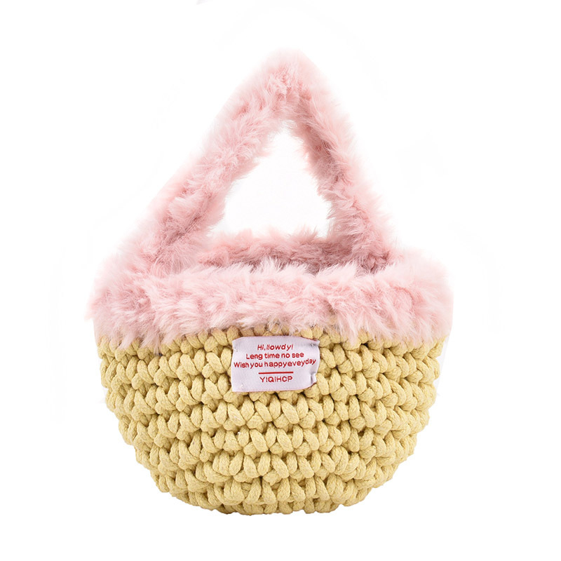 Ručna pletena bucket bag, vodoravni četvrtasti oblik, poliester podstava, unutarnja džep sa zipom, jedna naramenica