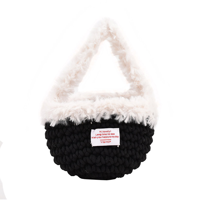 Ručna pletena bucket bag, vodoravni četvrtasti oblik, poliester podstava, unutarnja džep sa zipom, jedna naramenica