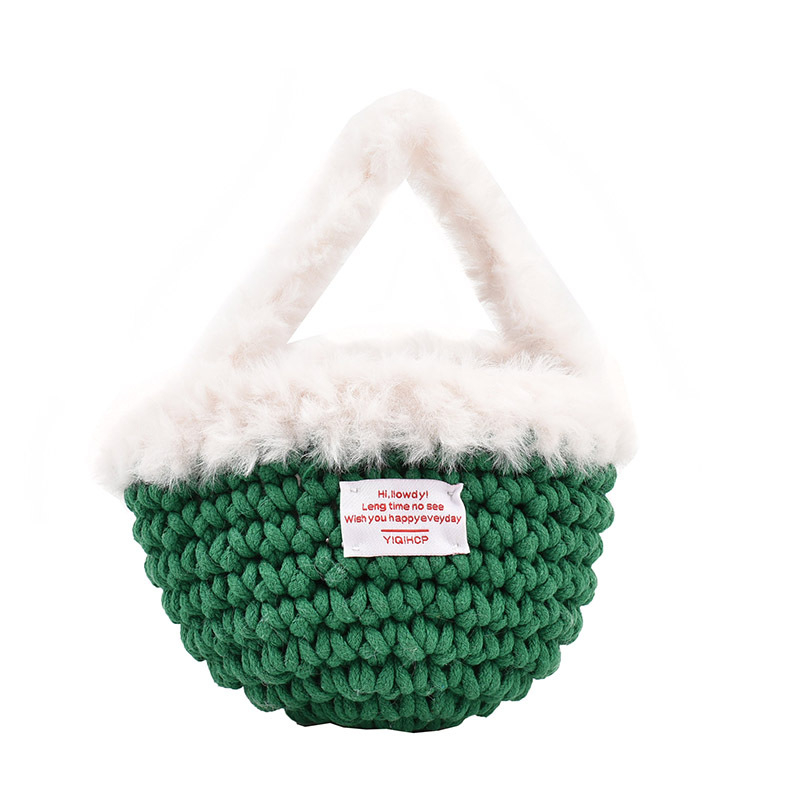 Ručna pletena bucket bag, vodoravni četvrtasti oblik, poliester podstava, unutarnja džep sa zipom, jedna naramenica