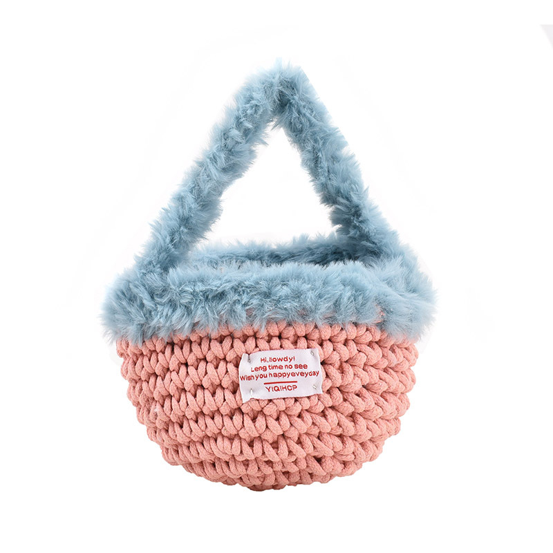 Ručna pletena bucket bag, vodoravni četvrtasti oblik, poliester podstava, unutarnja džep sa zipom, jedna naramenica