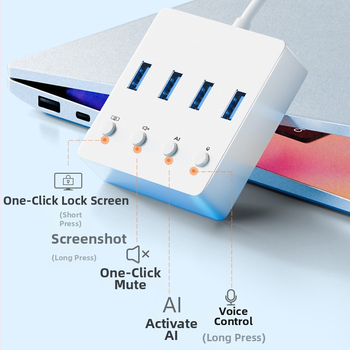 Επιτραπέζιο AI επεκτατικό ντόκ USB 3.0 με 4 θύρες, 5 Gbps, τροφοδοσία μέσω USB, καλώδιο 120 cm, Wenxin AI Hub