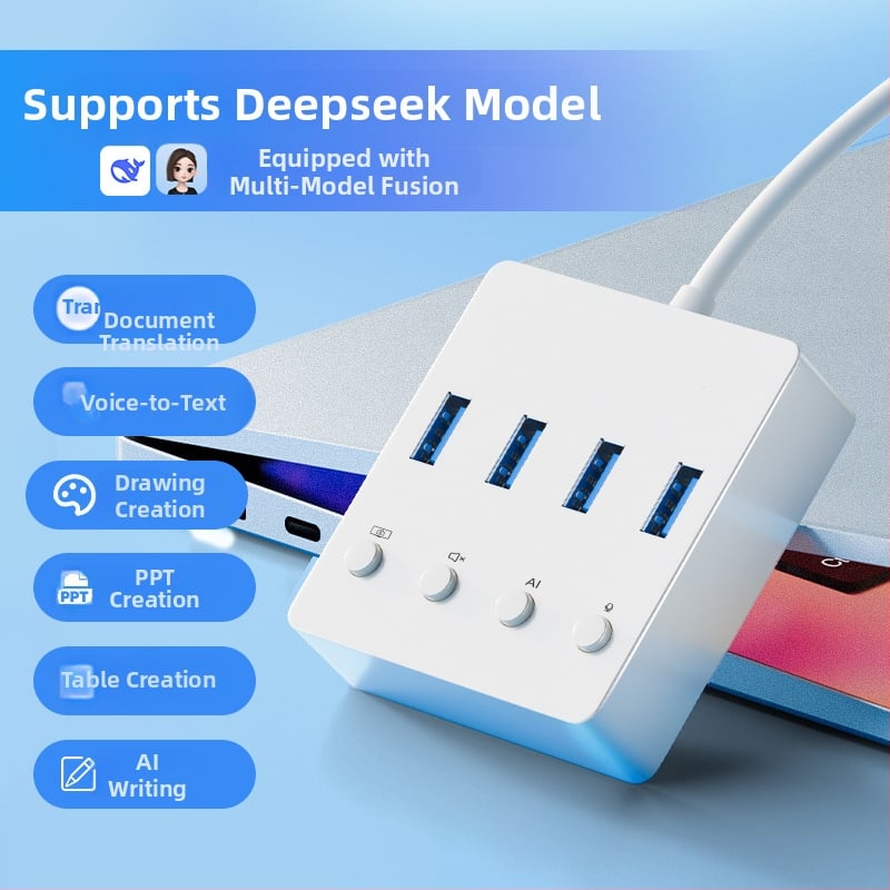 Επιτραπέζιο AI επεκτατικό ντόκ USB 3.0 με 4 θύρες, 5 Gbps, τροφοδοσία μέσω USB, καλώδιο 120 cm, Wenxin AI Hub