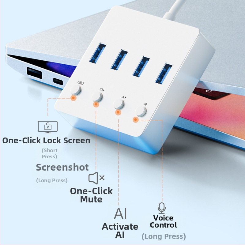 Επιτραπέζιο AI επεκτατικό ντόκ USB 3.0 με 4 θύρες, 5 Gbps, τροφοδοσία μέσω USB, καλώδιο 120 cm, Wenxin AI Hub
