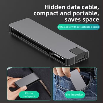 Type-C 7-v-1 dokovacia stanica pre počítač, USB-C rozhranie, 5 Gbps prenos, Gigabit Ethernet, PD100 rýchle nabíjanie, CNC hliníkové puzdro