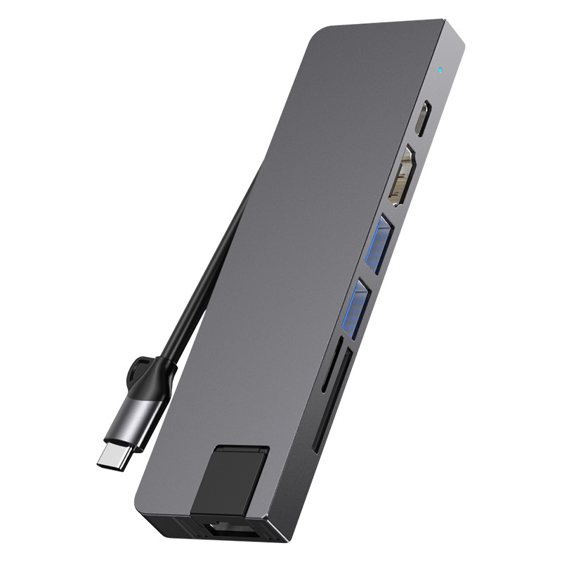 Type-C 7-σε-1 σταθμός σύνδεσης για υπολογιστή, USB-C διασύνδεση, 5 Gbps μεταφορά, Gigabit Ethernet, PD100 γρήγορη φόρτιση, CNC αλουμινένιο περίβλημα