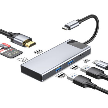 Σταθμός σύνδεσης USB-C έξι σε ένα: USB 3.0 x2, SD, TF, HDMI, PD