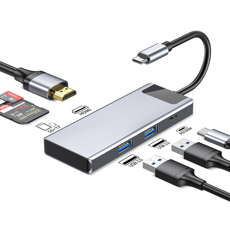 Σταθμός σύνδεσης USB-C έξι σε ένα: USB 3.0 x2, SD, TF, HDMI, PD