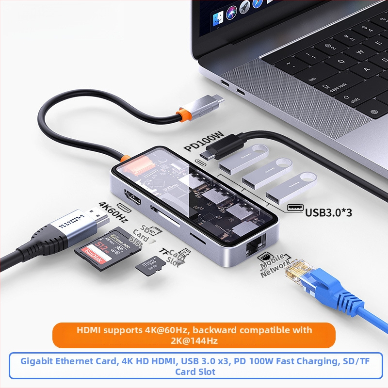 Type-C viacúčelový dok s USB rozšílením, HDMI výstup a Gigabit Ethernet pre notebooky