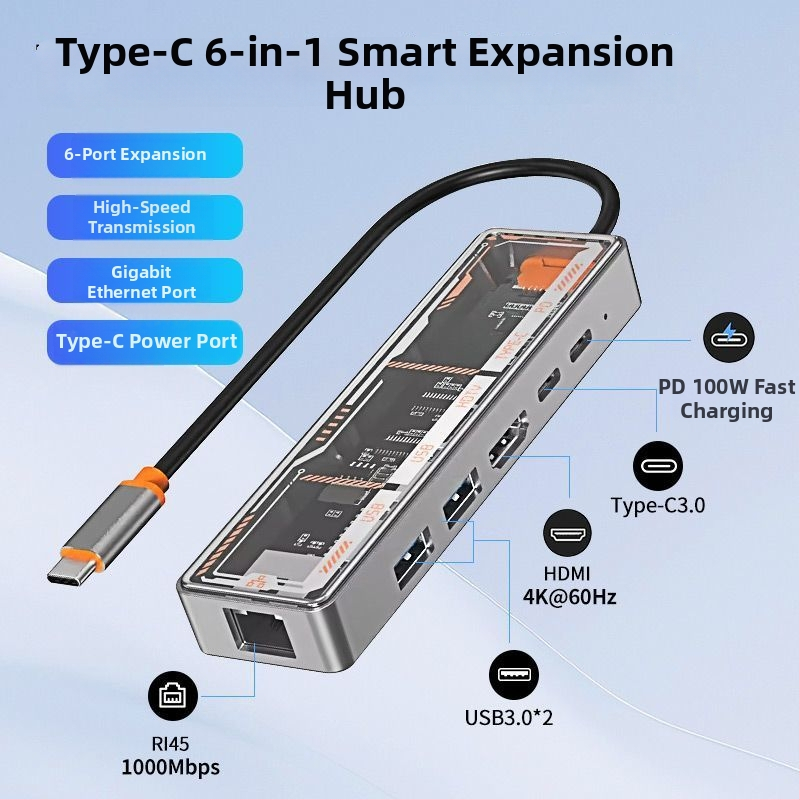 Type-C viacúčelový dok s USB rozšílením, HDMI výstup a Gigabit Ethernet pre notebooky