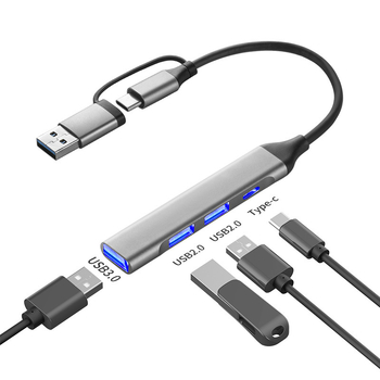 Type-C dvojhlavý rozširujúci dok 7–v–1 USB 3.0 hub pre telefón a počítač, prenos až do 5 Gbps, 1–4 porty, bez externého napájania