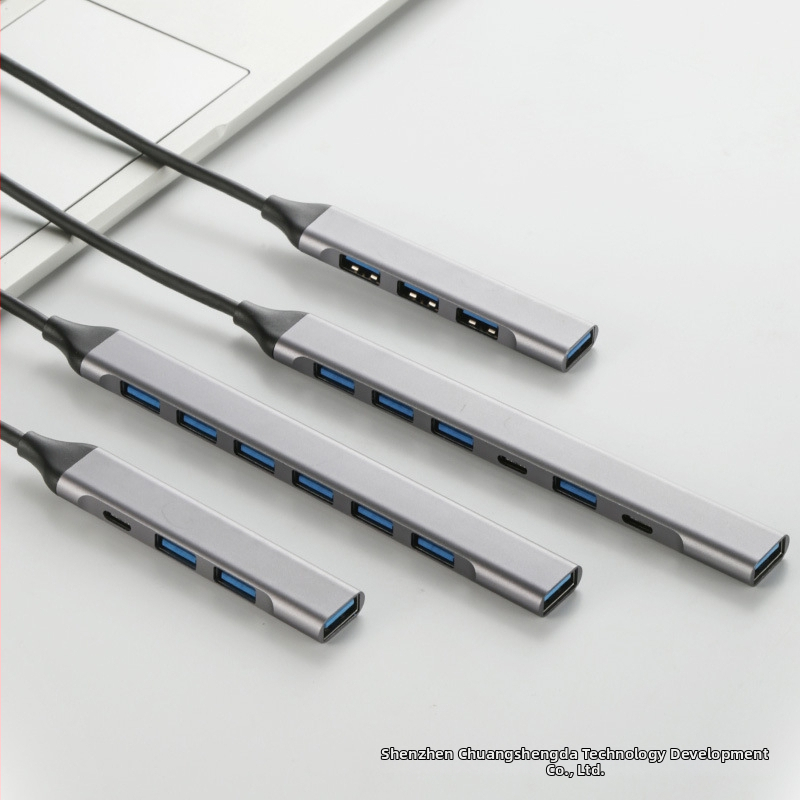 Type-C dvojhlavý rozširujúci dok 7–v–1 USB 3.0 hub pre telefón a počítač, prenos až do 5 Gbps, 1–4 porty, bez externého napájania