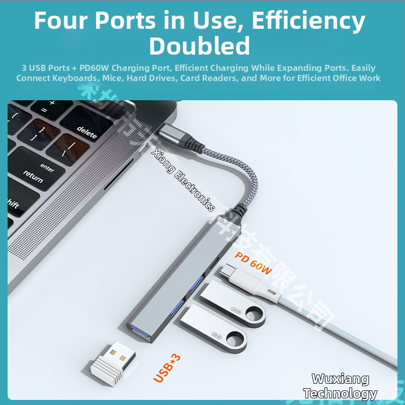 No Phase USB-C PD60W 4-in-1 docking station για φορητούς υπολογιστές (τροφοδοτούμενο μέσω USB-C, bus-powered)
