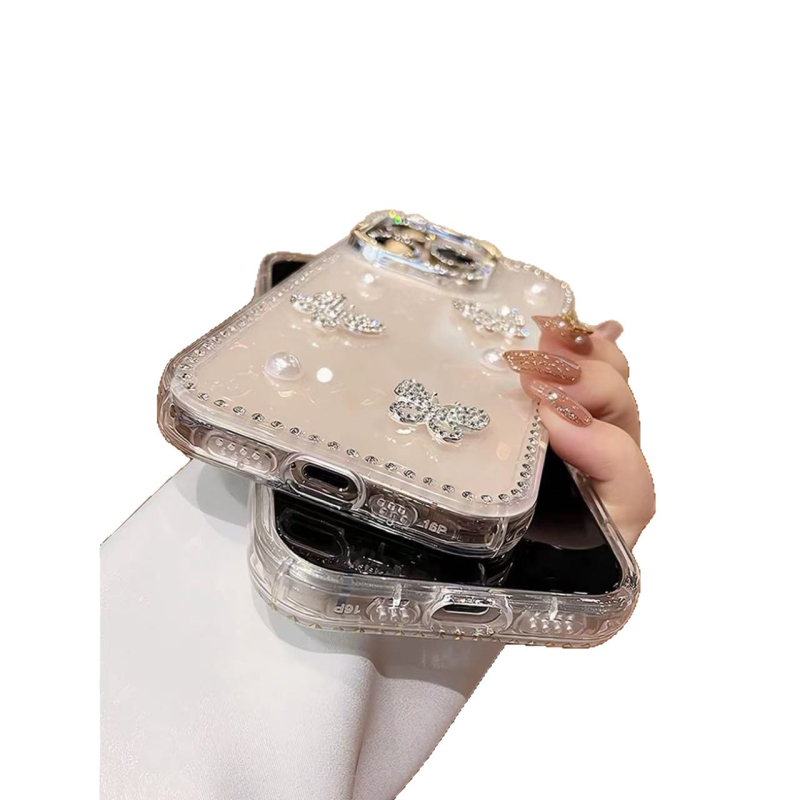 Θήκη iPhone – Σιλικόνη με ματ φινίρισμα, αντί-πτώση, σχέδιο 3D μαργαριταριών-πεταλούδας-κοχύλι, δυνατότητα προσαρμογής