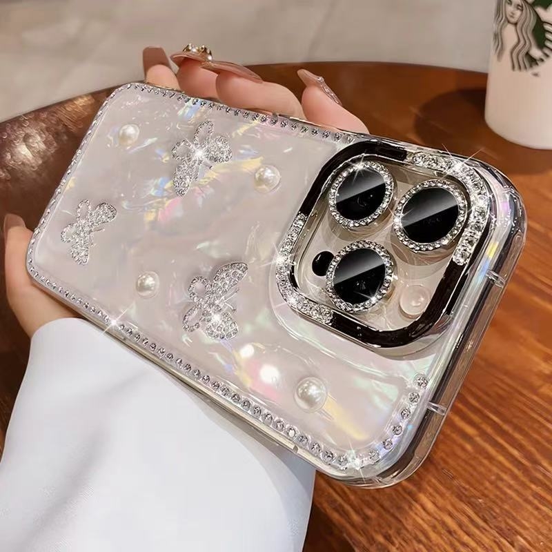 Θήκη iPhone – Σιλικόνη με ματ φινίρισμα, αντί-πτώση, σχέδιο 3D μαργαριταριών-πεταλούδας-κοχύλι, δυνατότητα προσαρμογής