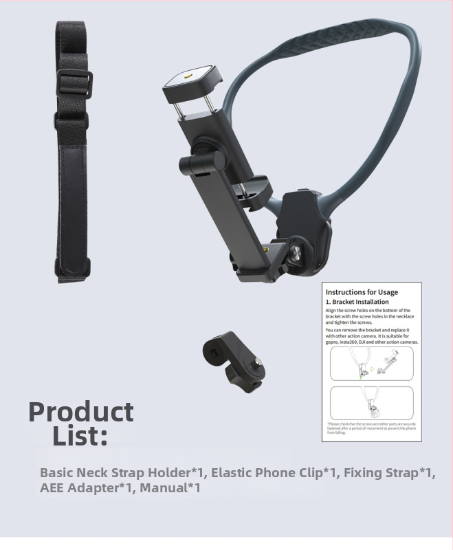 GB1 Kaela- ja rinna telefonihoidik – tsingi sulam, vibratsioonivastane stabilisaator mobiiltelefonidele ja teistele digitaalseadmetele, välis_live vlog