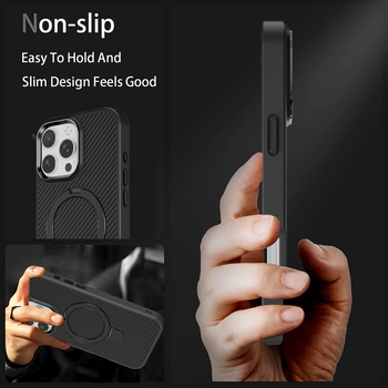 IPhone maciņš ar oglekļa šķiedras rakstu un magnētisku statīvu – izturīgs pret triecieniem, dzesēšana, saderīgs ar iPhone 12 Pro Max, 13 Pro/Max, 14 Pro/Max