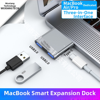 Type-C σταθμός σύνδεσης για MacBook Pro/Air, 3-σε-1 επέκταση με USB-C είσοδο και δύο εξόδους, μεταφορά δεδομένων 5 Gbps, χωρίς εξωτερική τροφοδοσία