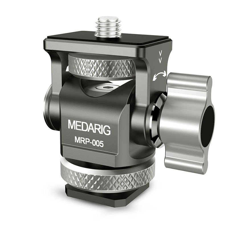 Medarig suport PTZ pan-tilt din aluminiu cu suport universal pentru cold shoe și șurub de 1/4 inch, suportă până la 2–5 kg