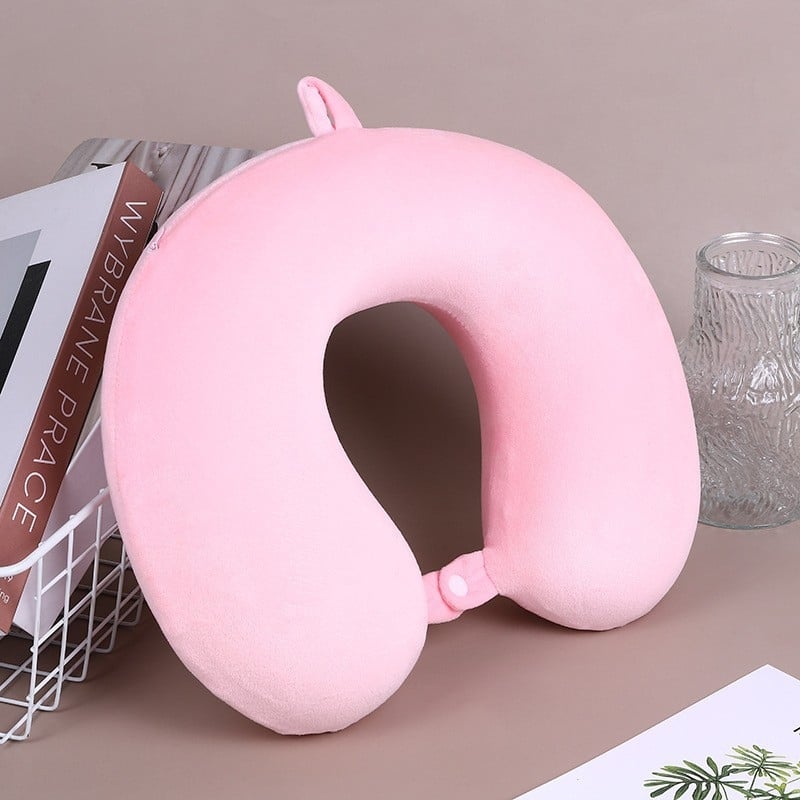 Pernă pentru gât în formă U, umplutură memory foam, material velur Crystal Velvet, stil Japonez, potrivire universală